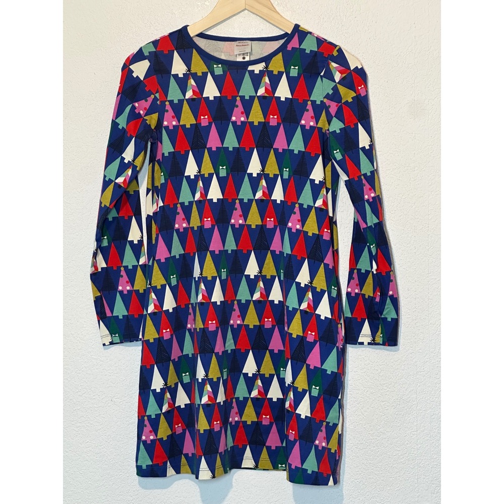 Hanna Andersson Kids 12 Christmas Tree Print Long Sleeve Cotton Dress 150cm